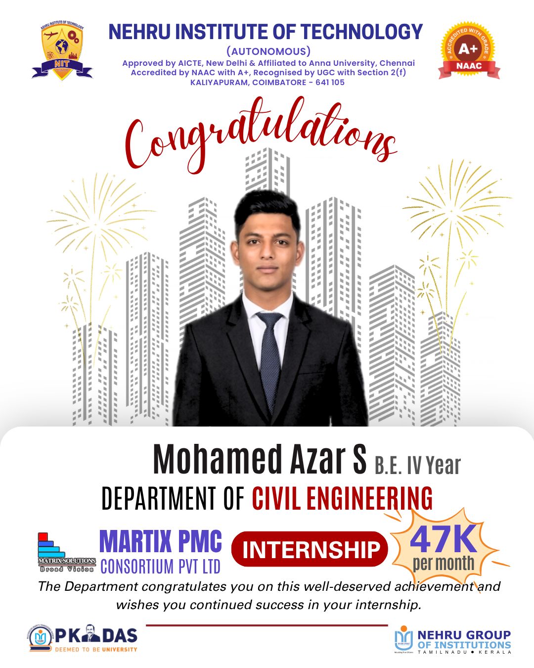 Mohamed Azar S Civil Engineering Internship Achievement